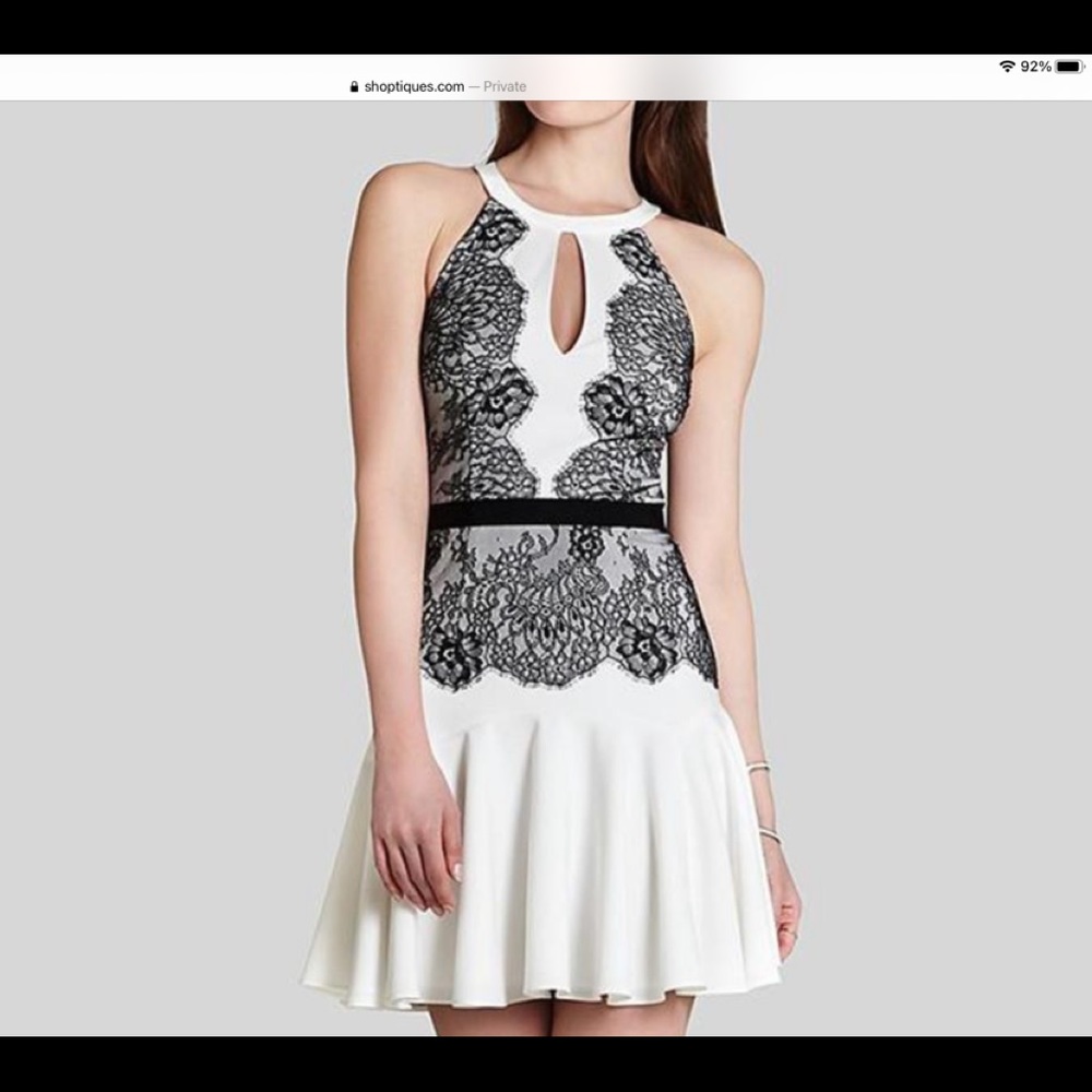 - BCBG Leyla Lace Detailed Dress, Off White/ Black